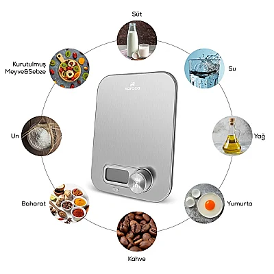 Karaca X Refika Gastro Scale Self-Power Kinetik Enerjili Ekranlı Inox Mutfak Tartısı 5 kg Kapasite - KARACA X REFIKA BIRGÜL (1)