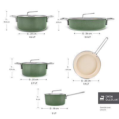 Karaca x Refika Swiss Crystal 9 Parça Tencere ve Tava Seti Emerald Green - KARACA X REFIKA BIRGÜL (1)