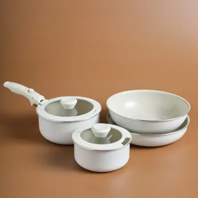 Karaca x Refika Swiss Crystal Almond Cream Easy Clip 7 Parça Tencere Seti - 1