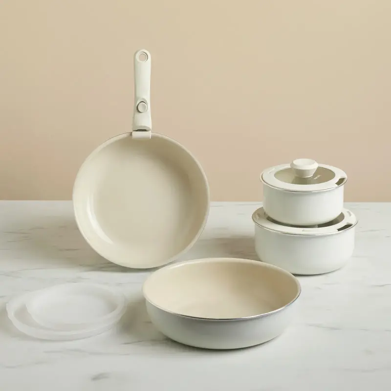 Karaca x Refika Swiss Crystal Almond Cream Easy Clip 9 Parça Tencere Seti - 1