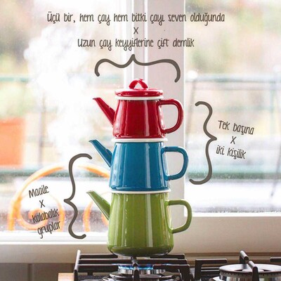 Renkli Emaye Demlik Seti - Refikadan