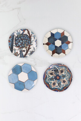 Sade Çini 4lü Tatlı Tabağı Seti - 20 cm - 1