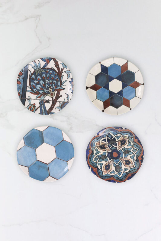Sade Çini 4lü Tatlı Tabağı Seti - 20 cm - 1