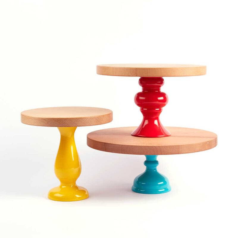 Ahşap Ayaklı Sarı Kek Standı 20 cm